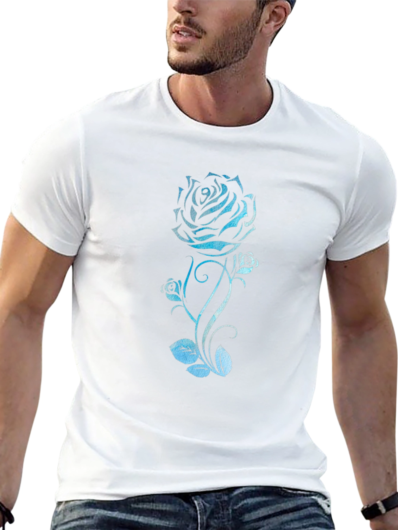 Blue Rose Graphic Tee - Black Cotton T-Shirt