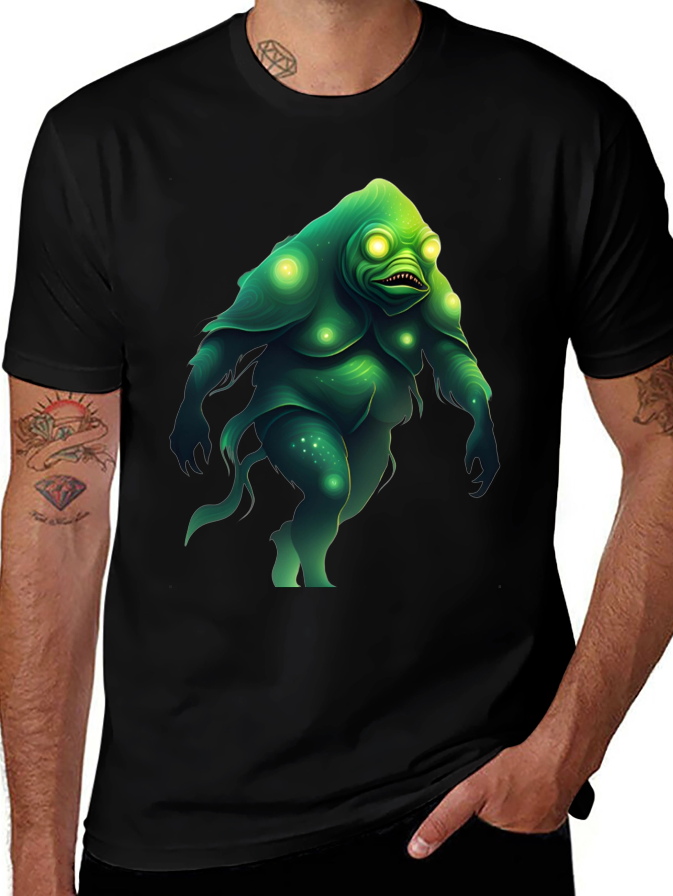Green Monster Graphic Tee - Unique Creature Design T-Shirt