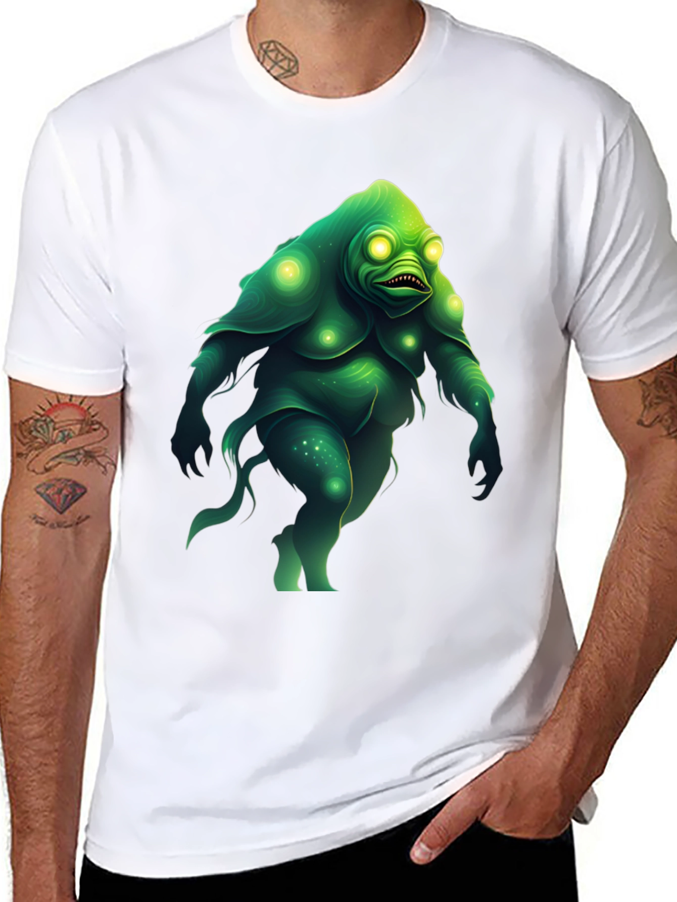 Green Monster Graphic Tee - Unique Creature Design T-Shirt