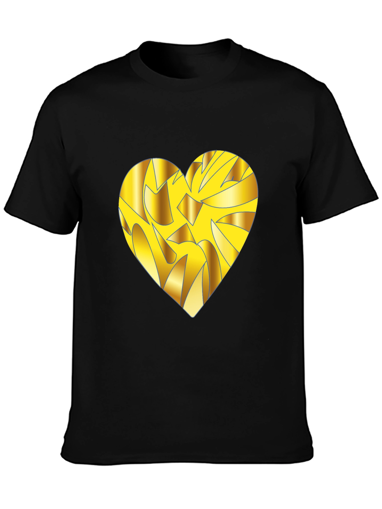 Gold Heart Graphic Black T-Shirt