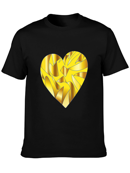 Gold Heart Graphic Black T-Shirt