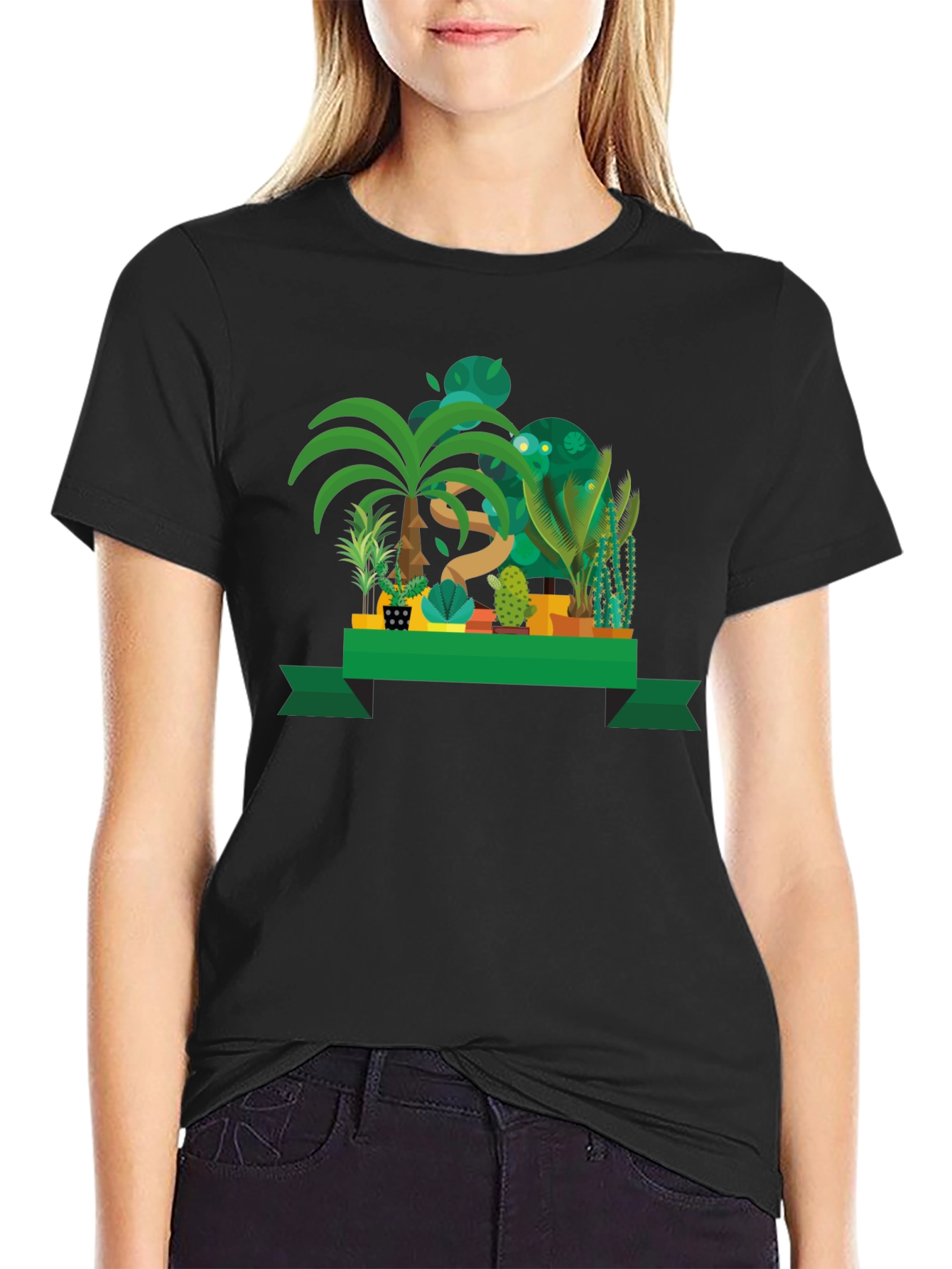 Tropical Plant Graphic Black T-Shirt