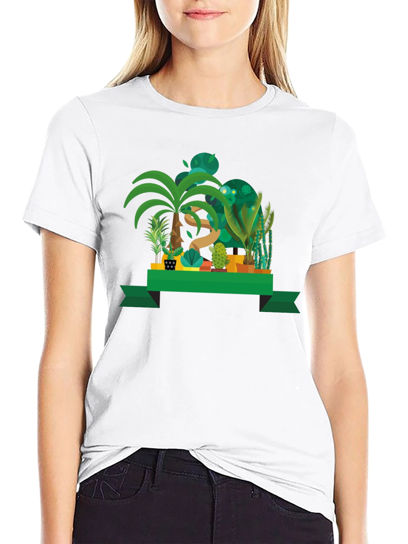 Tropical Plant Graphic Black T-Shirt