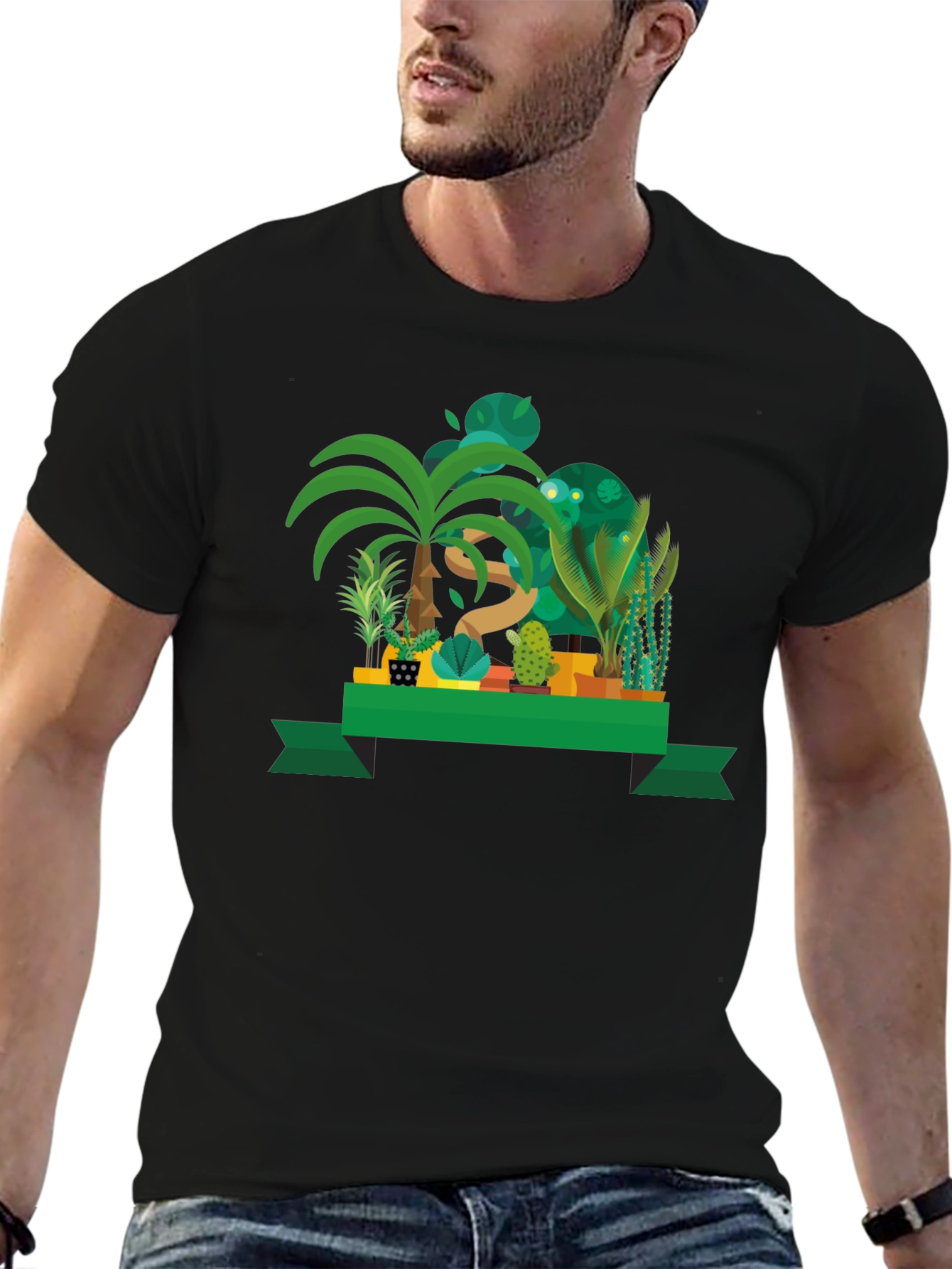Tropical Plant Graphic Black T-Shirt