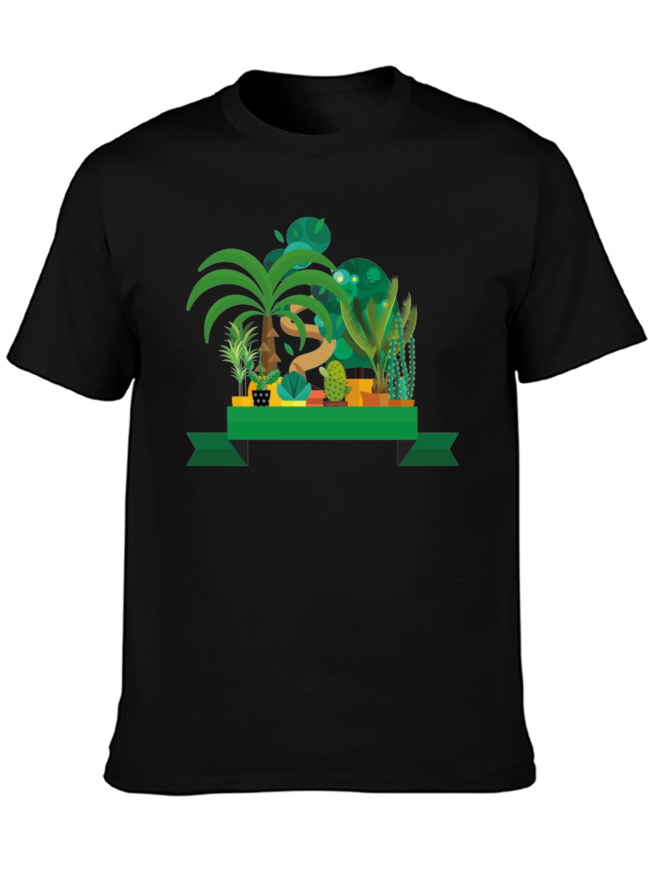 Tropical Plant Graphic Black T-Shirt