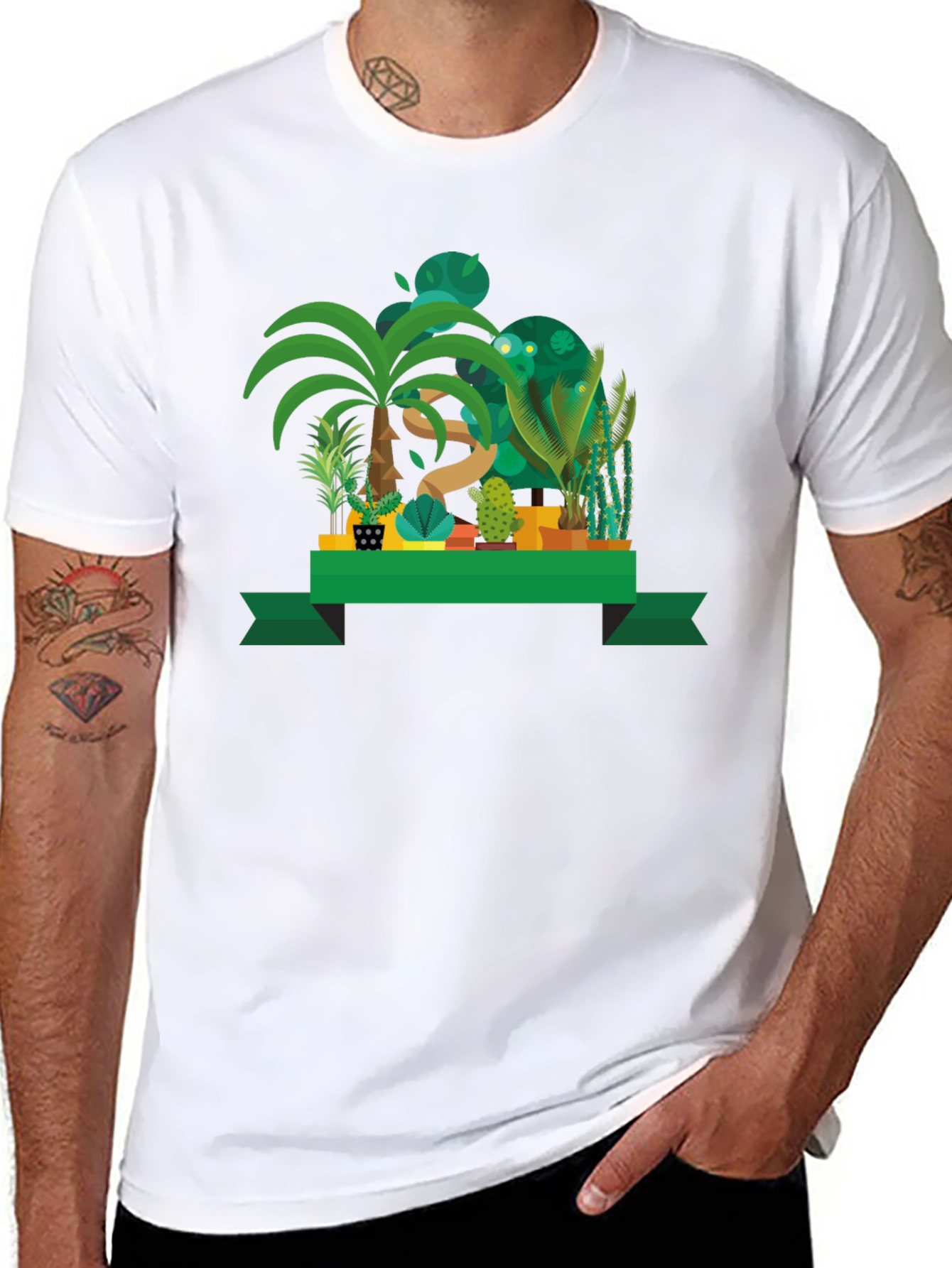 Tropical Plant Graphic Black T-Shirt