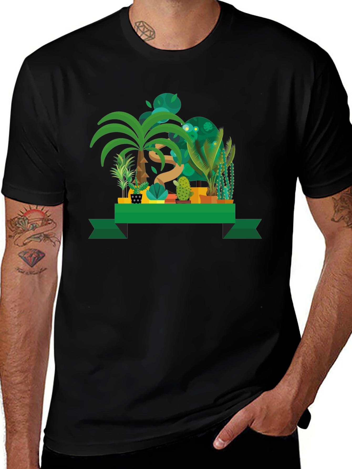 Tropical Plant Graphic Black T-Shirt