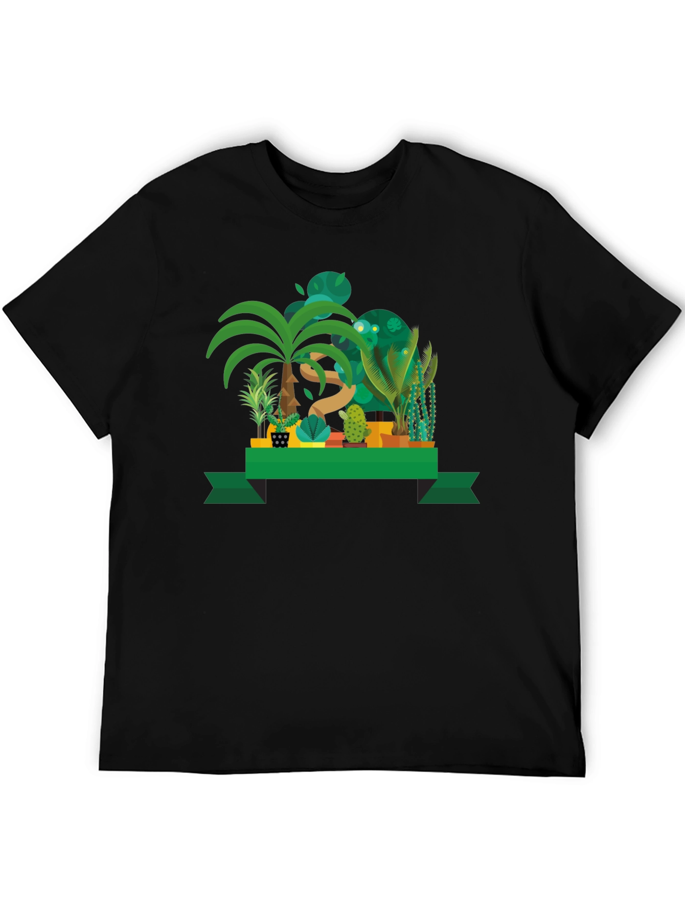 Tropical Plant Graphic Black T-Shirt