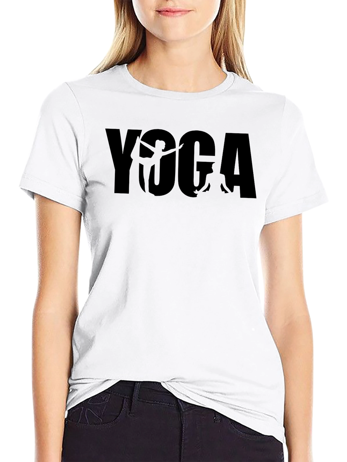 Yoga Silhouette Graphic Tee - Black Cotton Blend