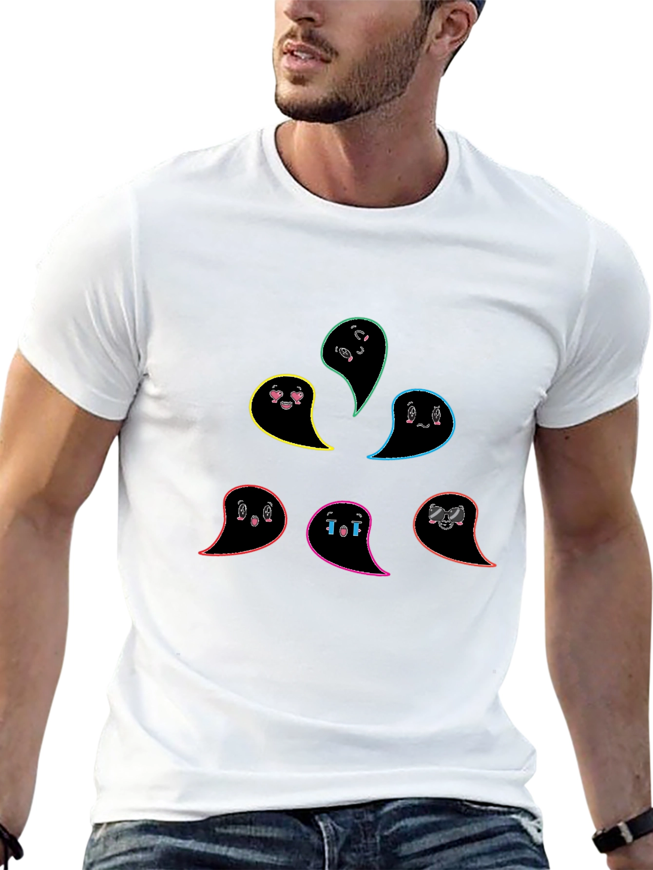 Emo Ghost T-Shirt - Black Casual Cotton Tee