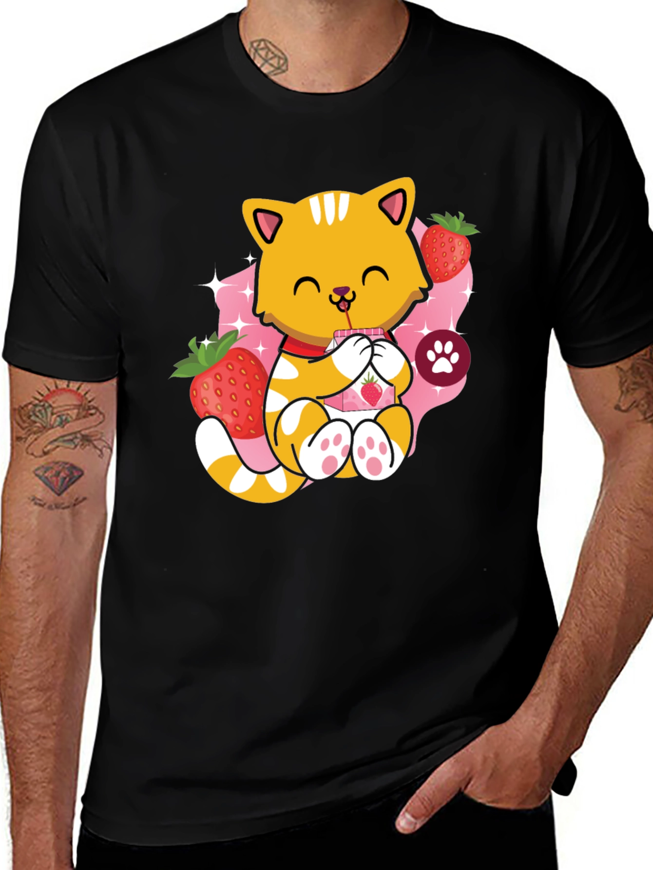 Cute Cat Strawberry Milk T-Shirt