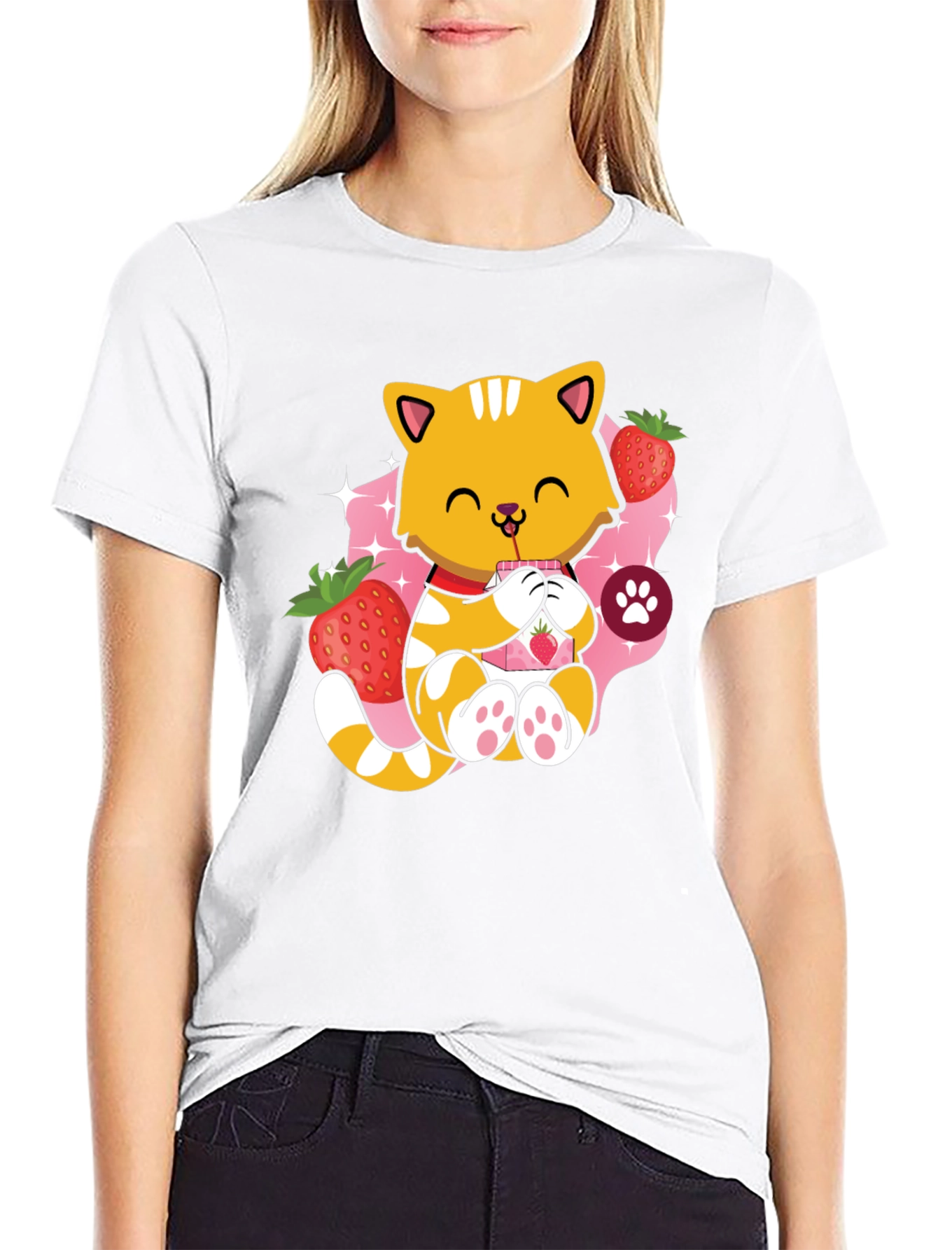 Cute Cat Strawberry Milk T-Shirt