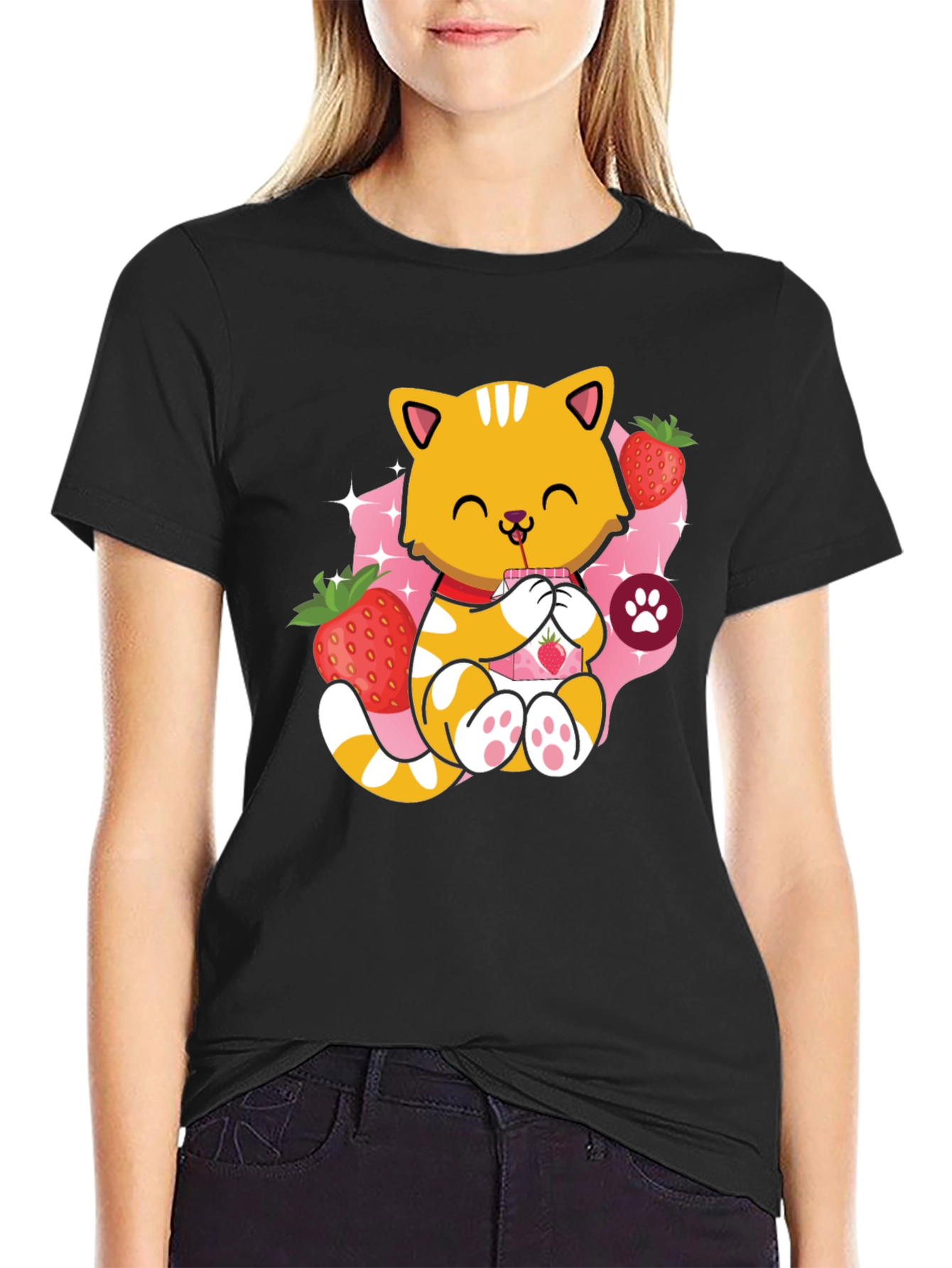 Cute Cat Strawberry Milk T-Shirt