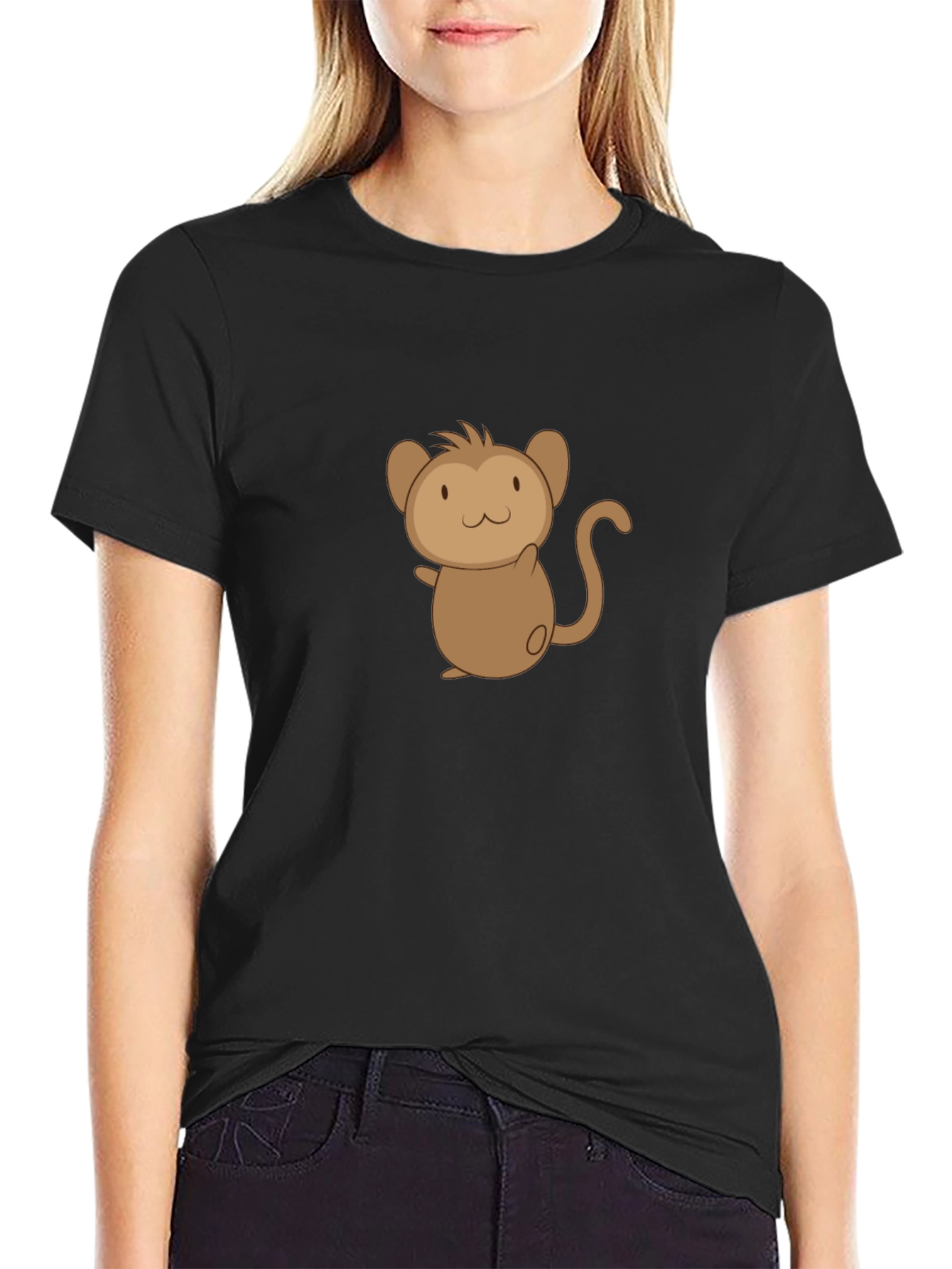 Cute Monkey Graphic Black T-Shirt
