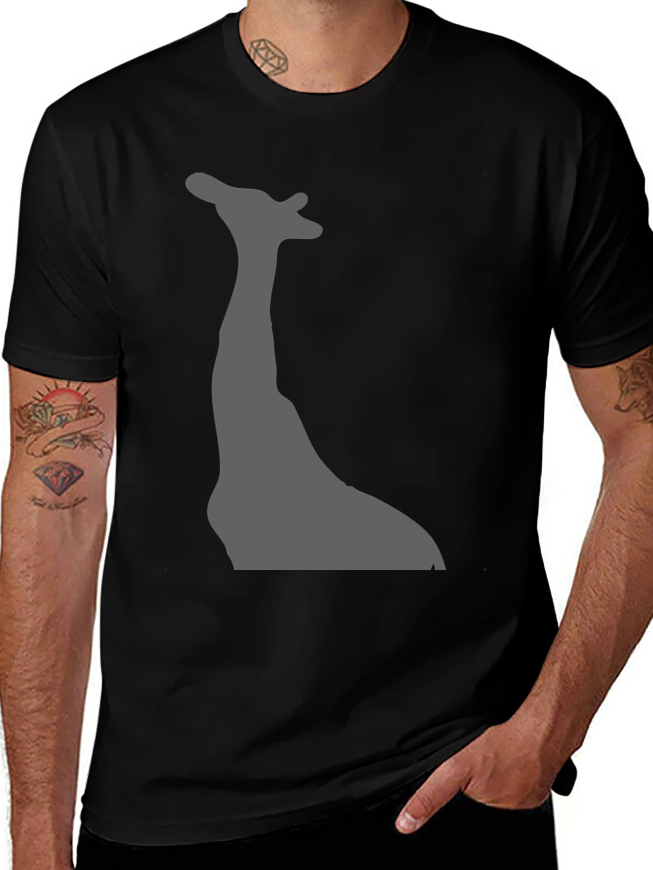 Giraffe Silhouette Graphic Tee - Black Cotton T-Shirt
