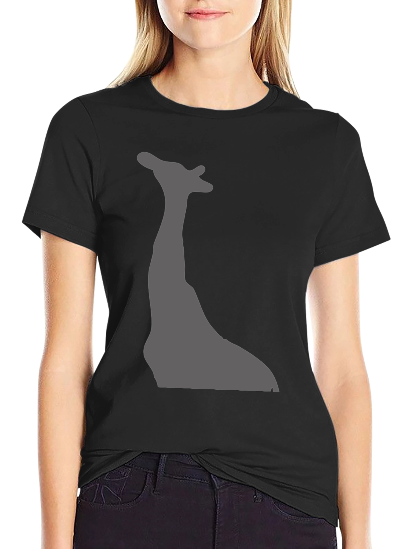 Giraffe Silhouette Graphic Tee - Black Cotton T-Shirt