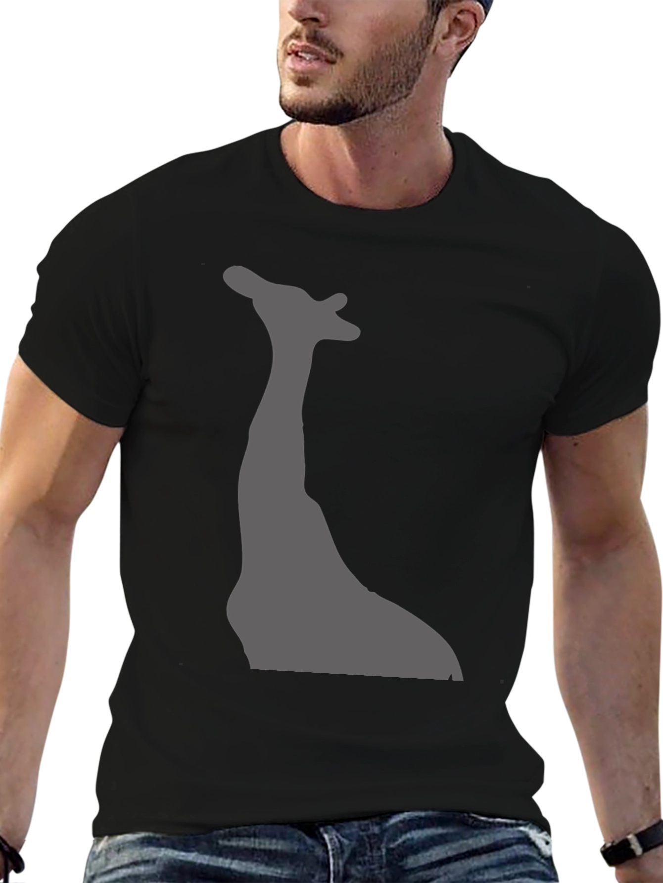 Giraffe Silhouette Graphic Tee - Black Cotton T-Shirt