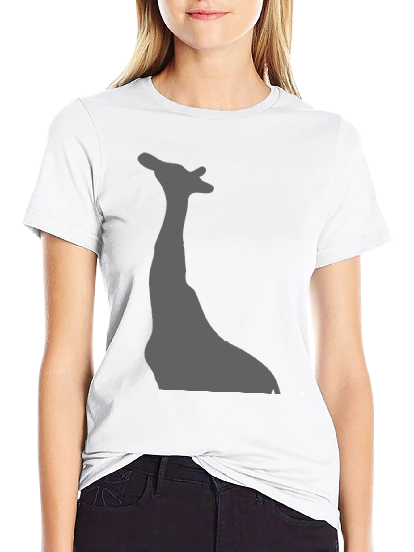 Giraffe Silhouette Graphic Tee - Black Cotton T-Shirt
