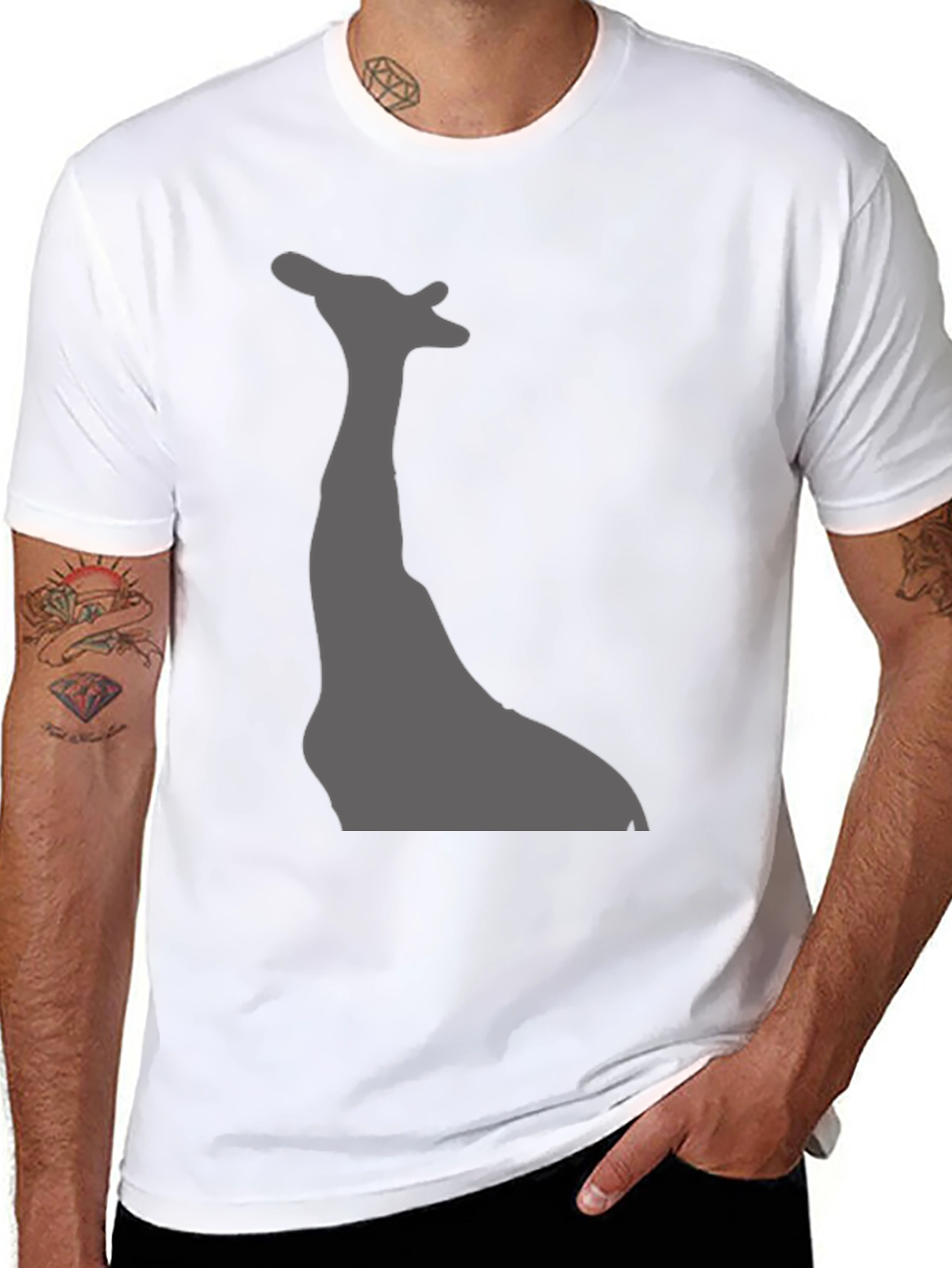 Giraffe Silhouette Graphic Tee - Black Cotton T-Shirt