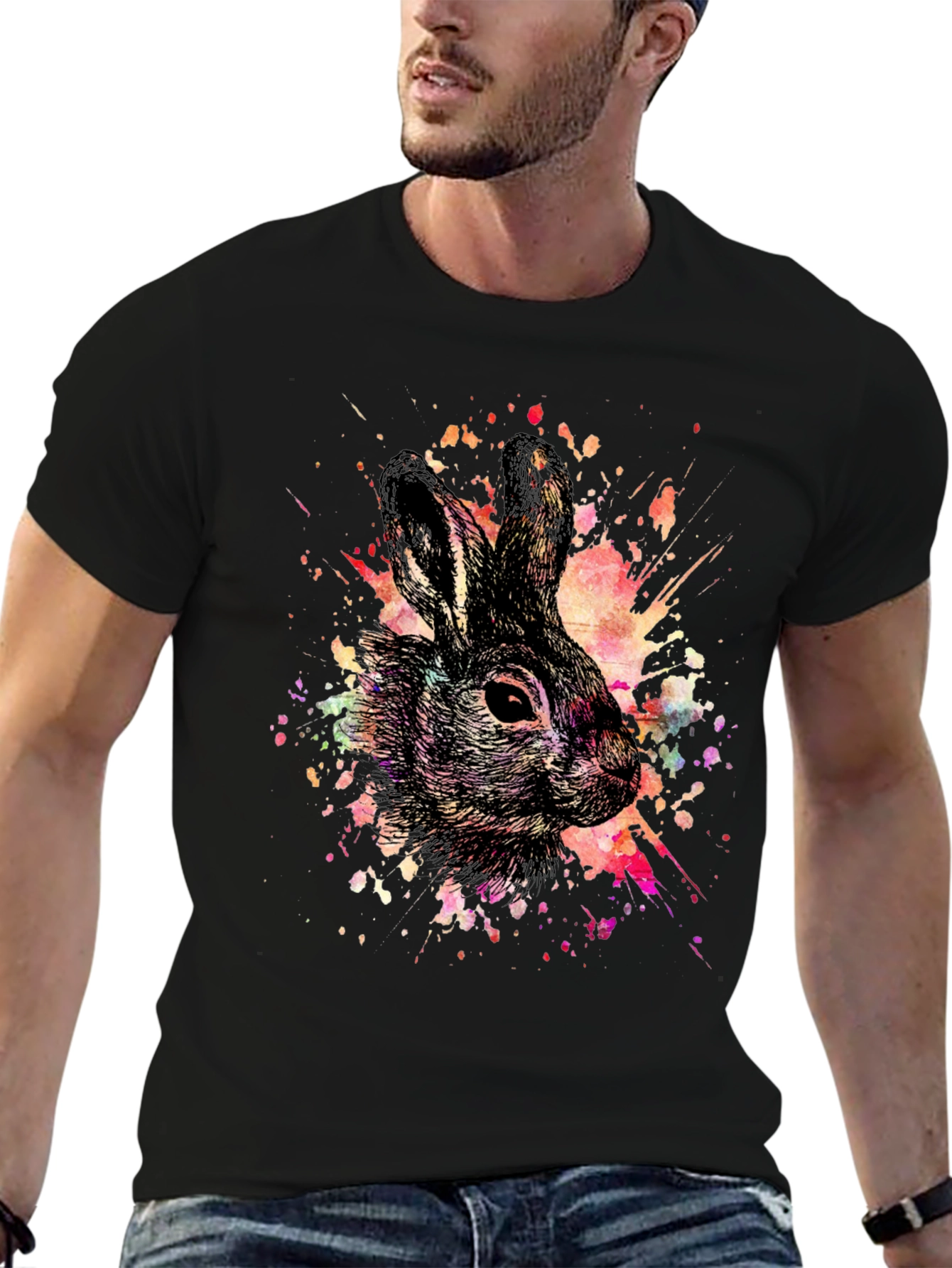 Rabbit Art Splatter T-Shirt - Unique Graphic Tee