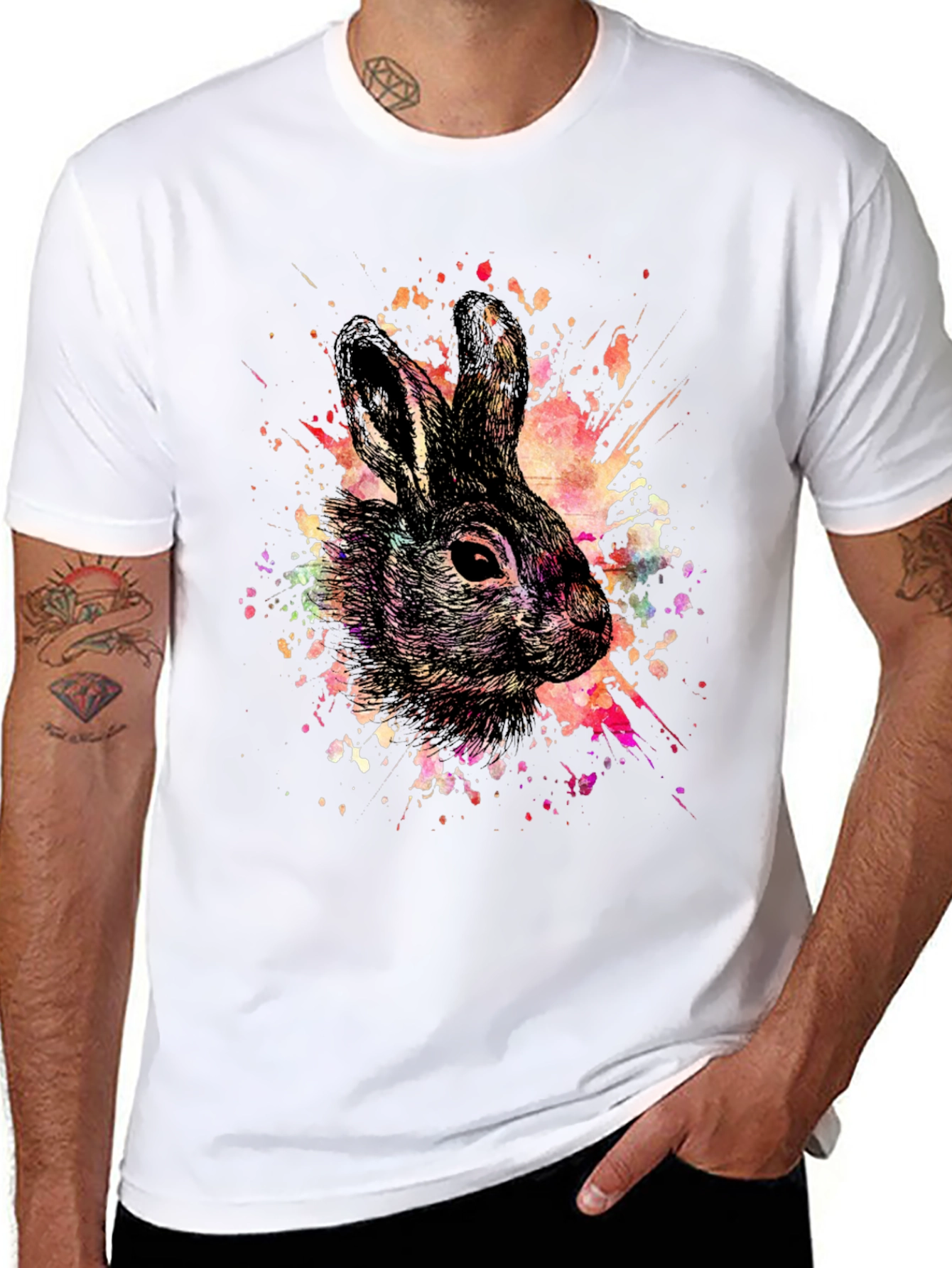 Rabbit Art Splatter T-Shirt - Unique Graphic Tee