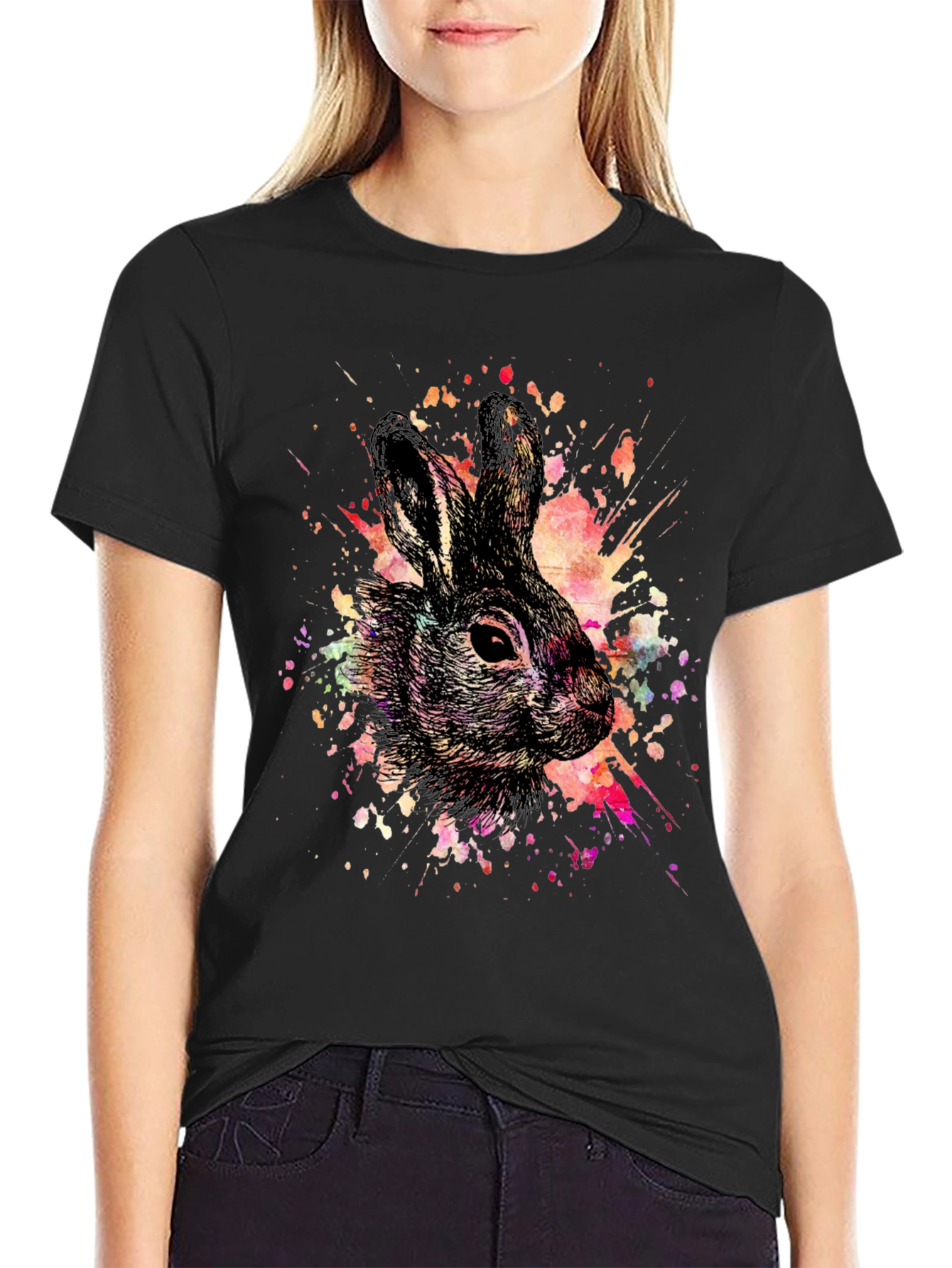Rabbit Art Splatter T-Shirt - Unique Graphic Tee