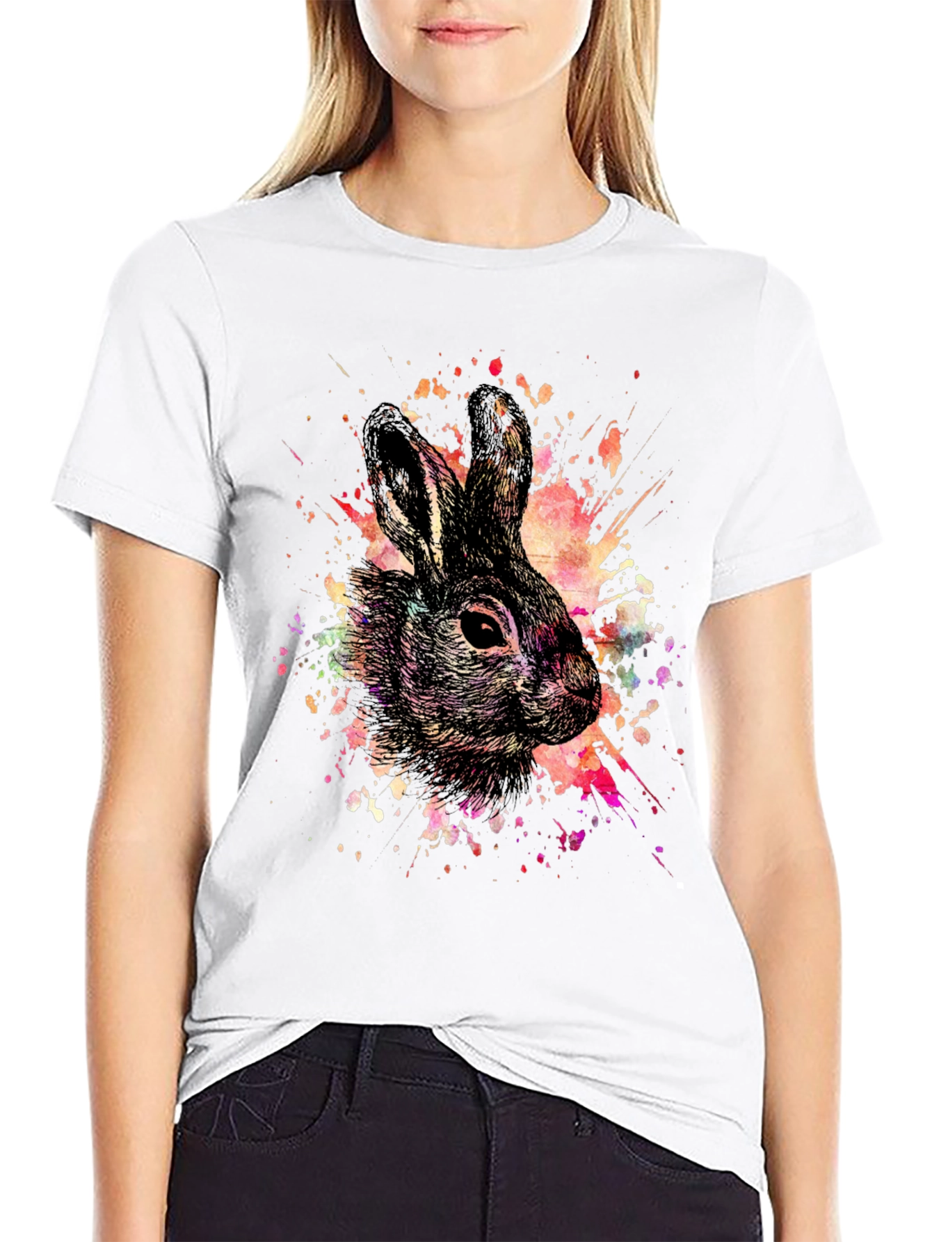 Rabbit Art Splatter T-Shirt - Unique Graphic Tee