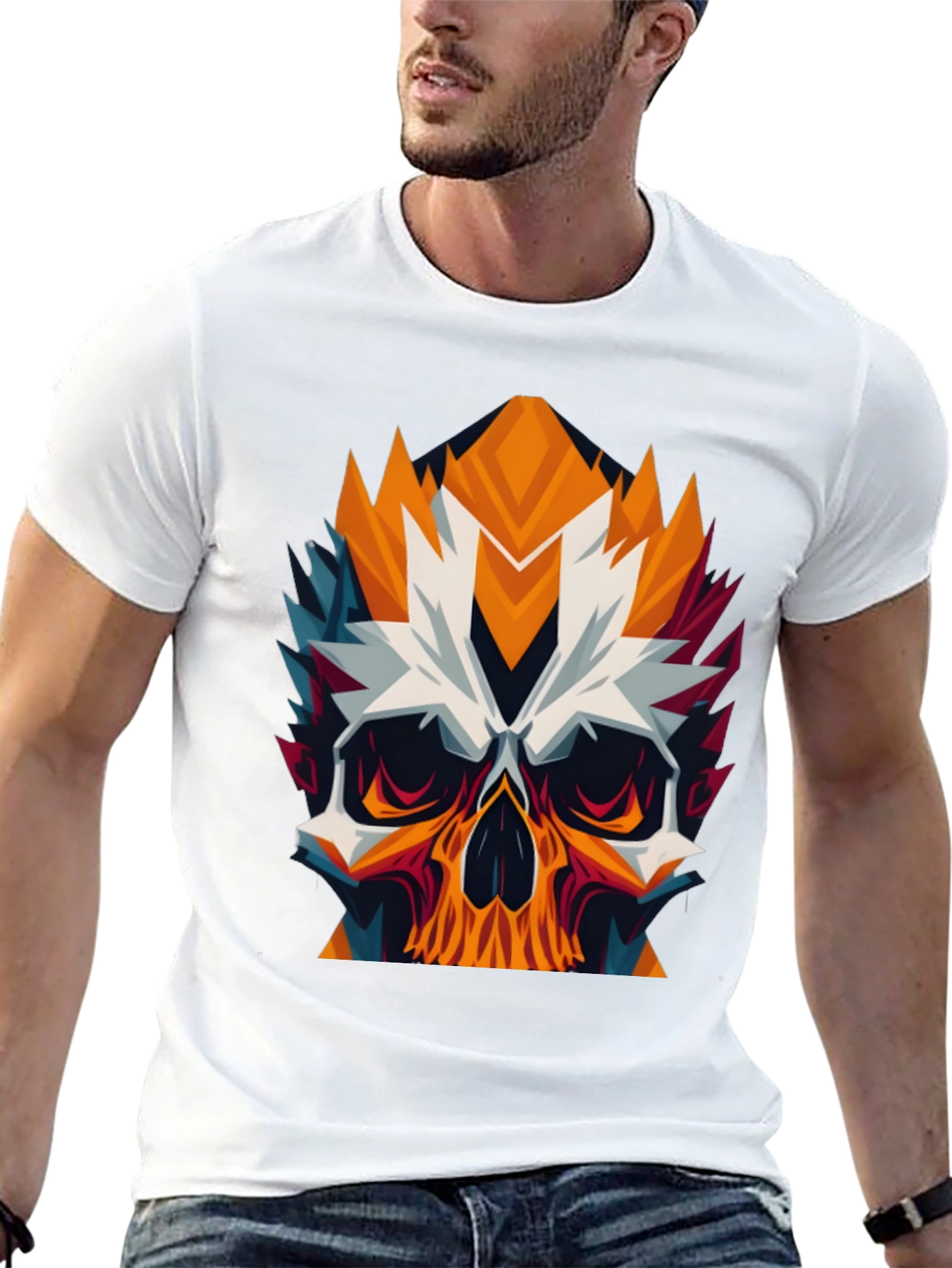 Geometric Skull Graphic Tee - Bold Black T-Shirt