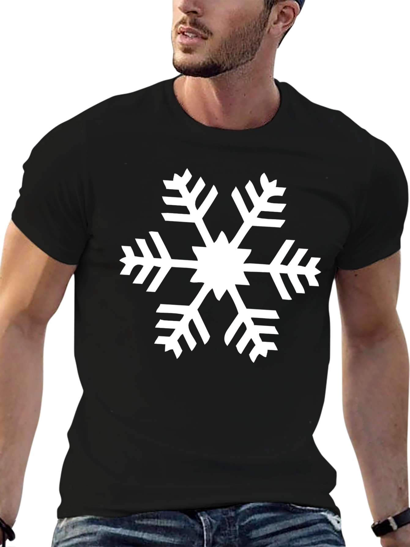 Snowflake Graphic Tee - Black Cotton Blend Shirt