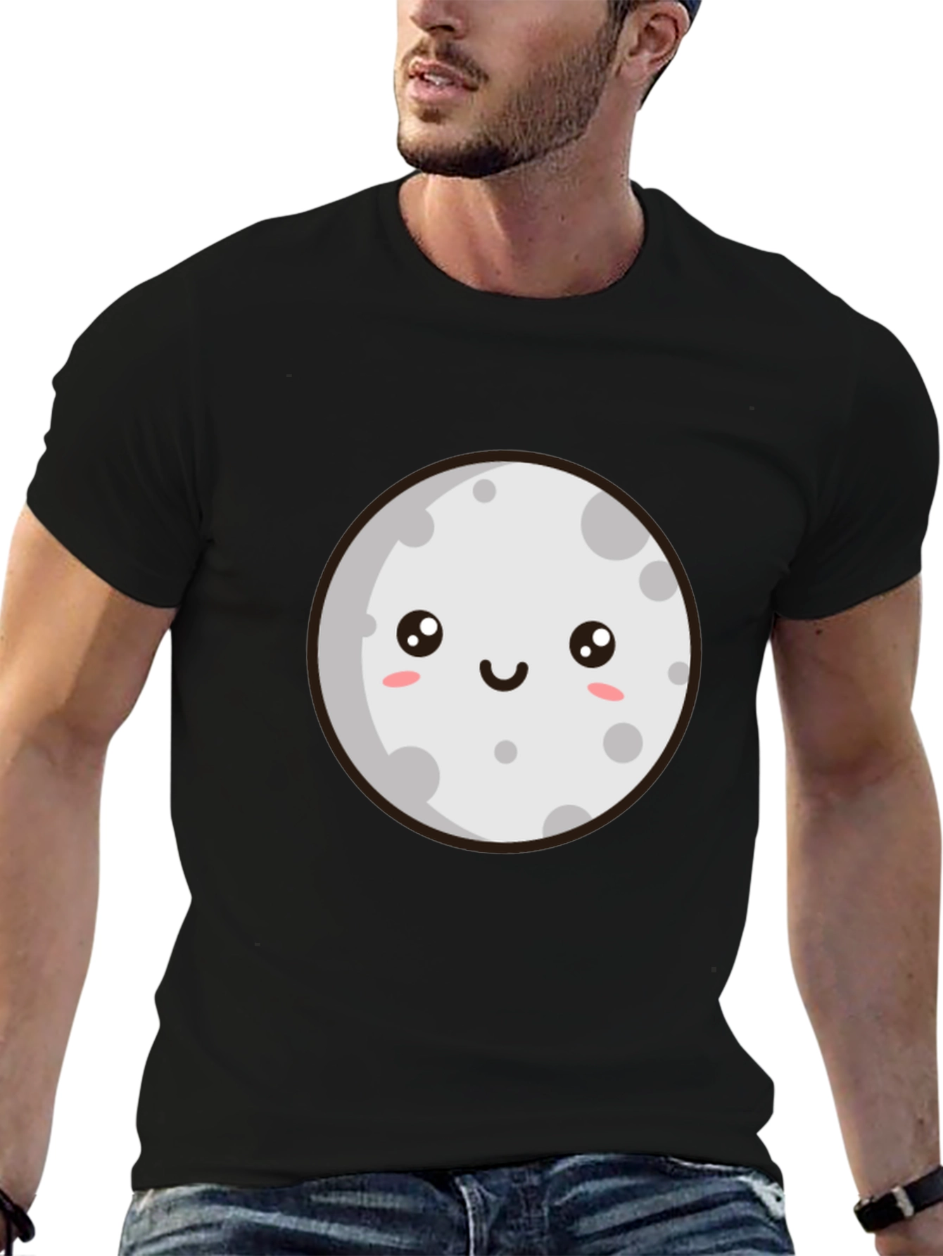 Cute Moon Graphic Tee - Black T-Shirt