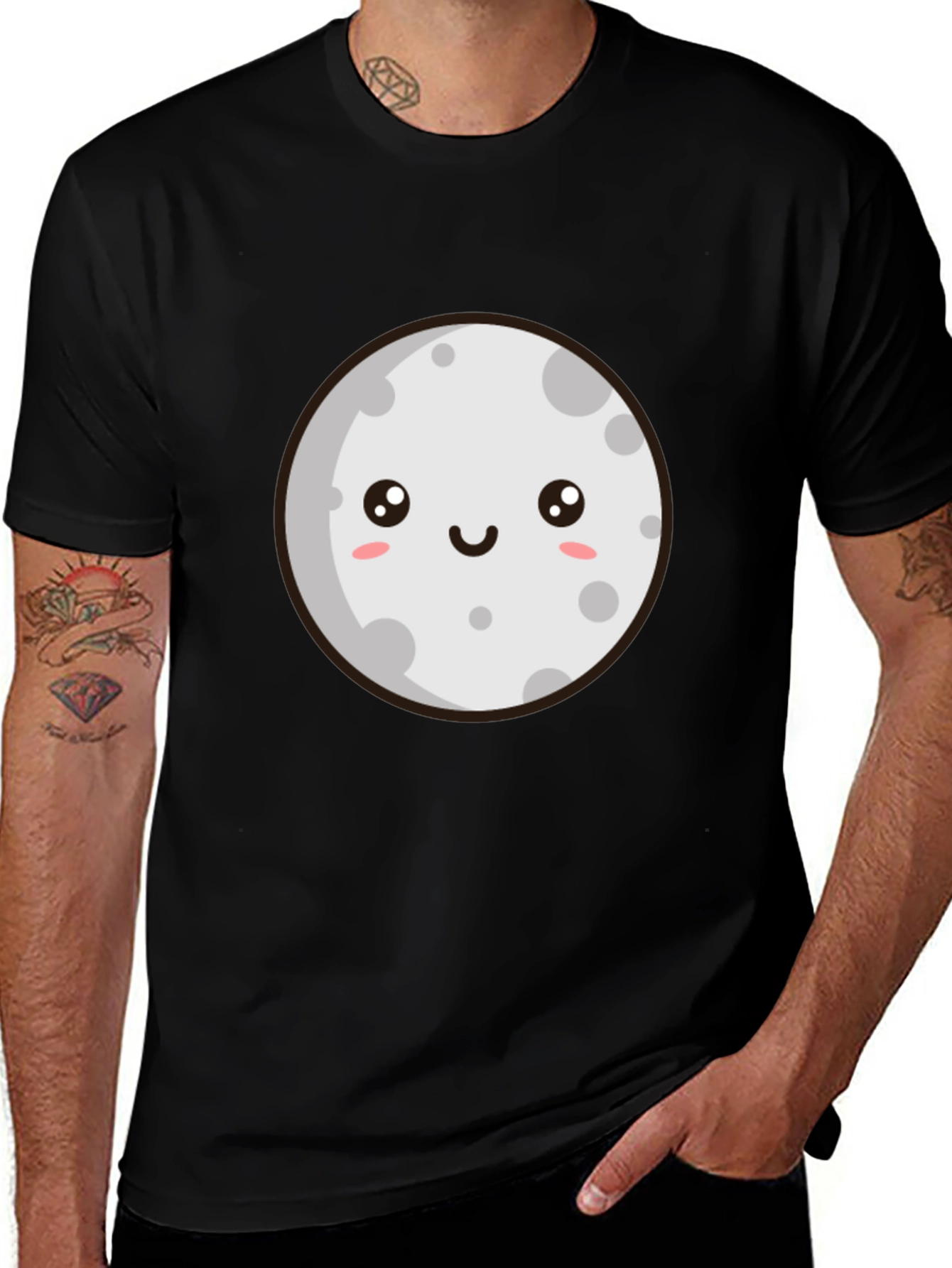 Cute Moon Graphic Tee - Black T-Shirt