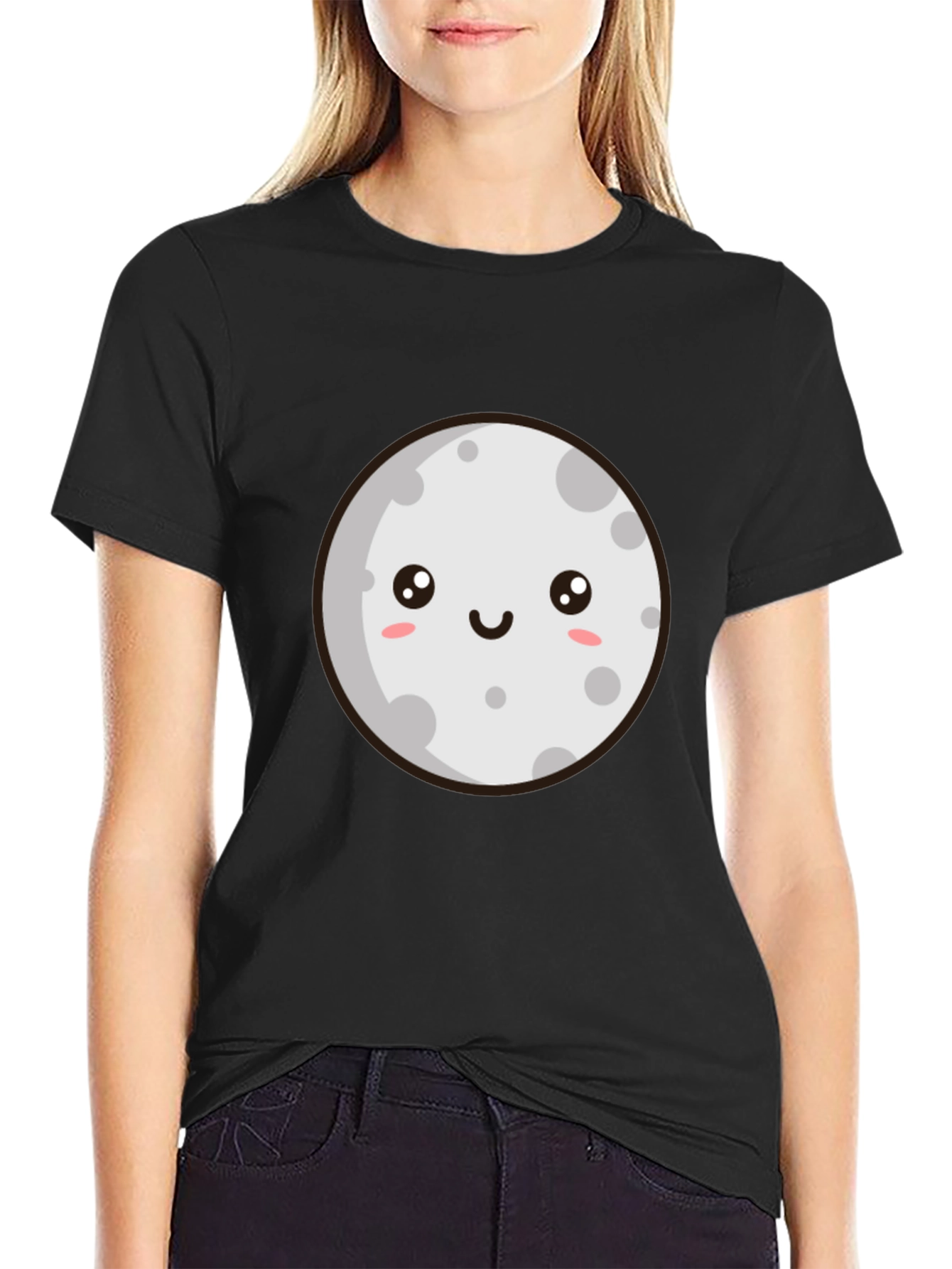Cute Moon Graphic Tee - Black T-Shirt