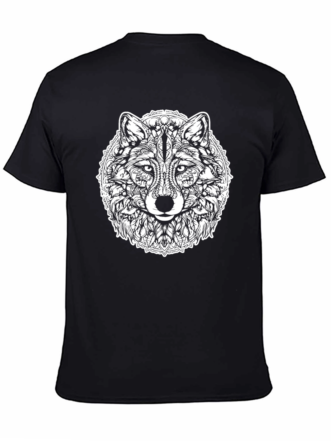 Wolf Mandala Graphic Print Black T-Shirt