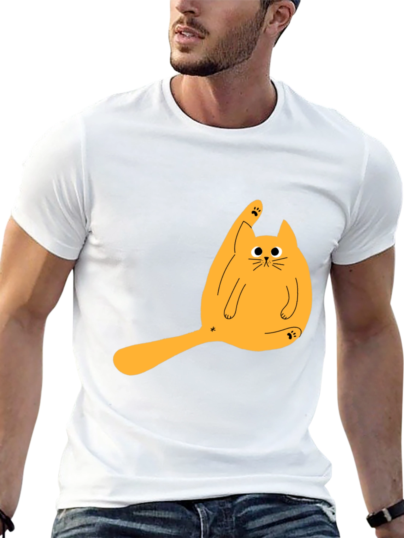 Funny Cat Licking Paw Graphic Tee - Black T-Shirt