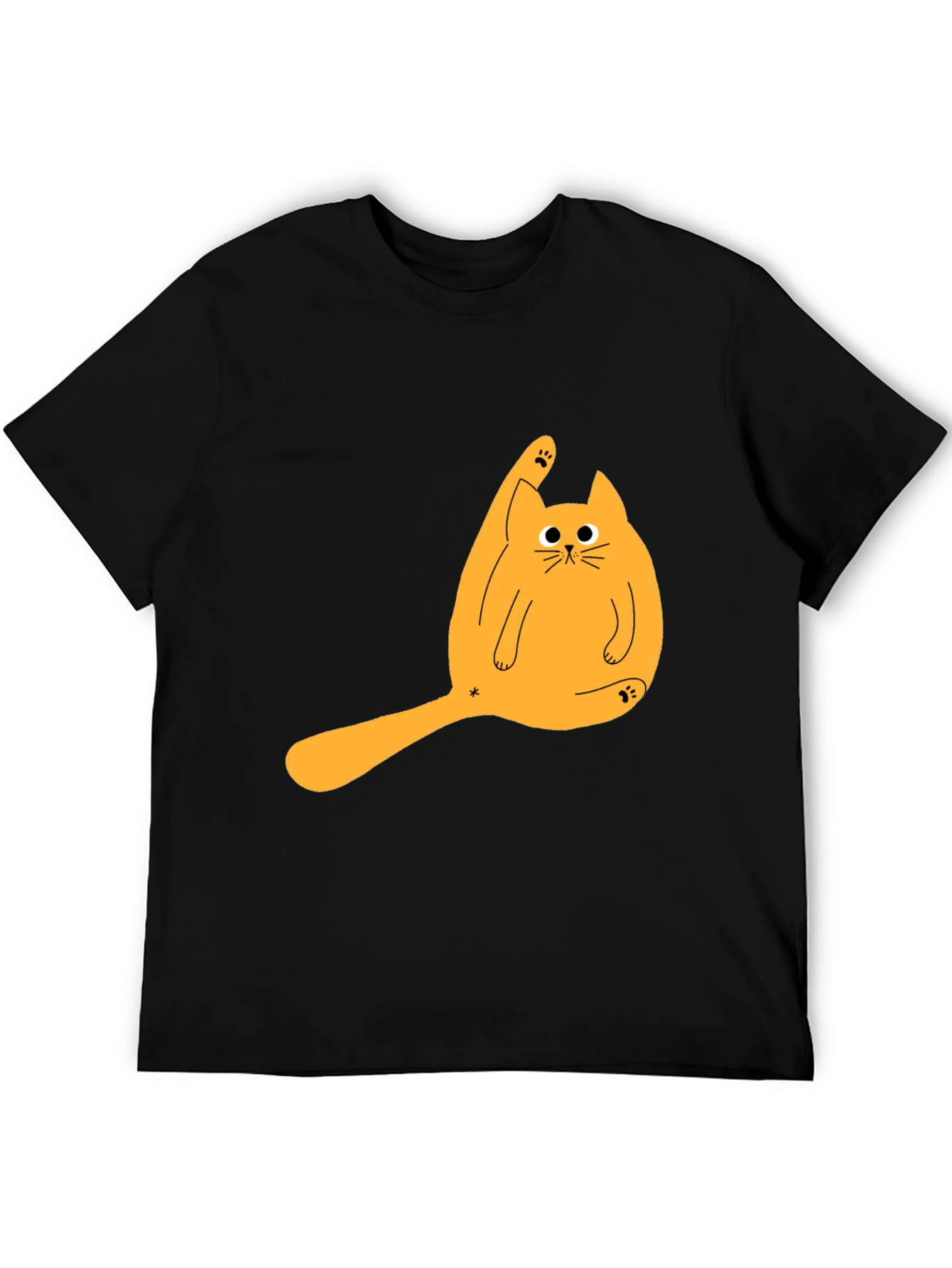 Funny Cat Licking Paw Graphic Tee - Black T-Shirt