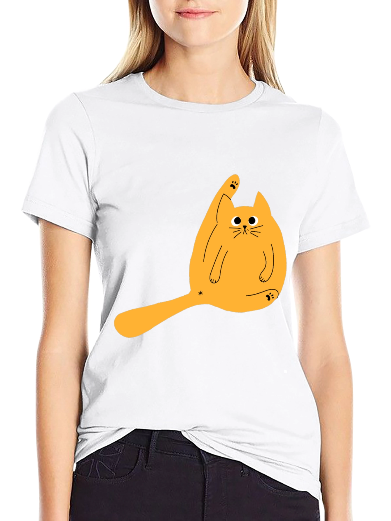 Funny Cat Licking Paw Graphic Tee - Black T-Shirt