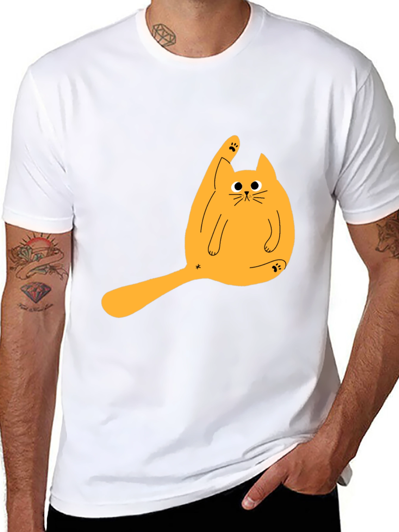 Funny Cat Licking Paw Graphic Tee - Black T-Shirt