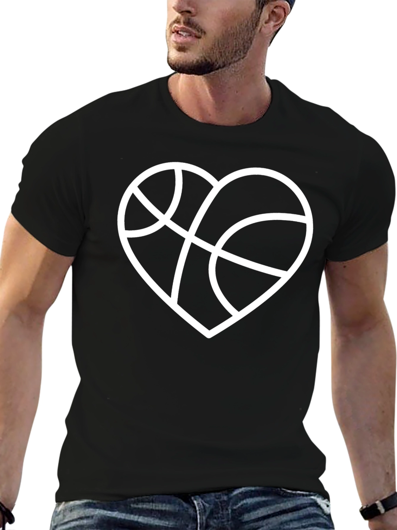 Basketball Heart Graphic T-Shirt - Black