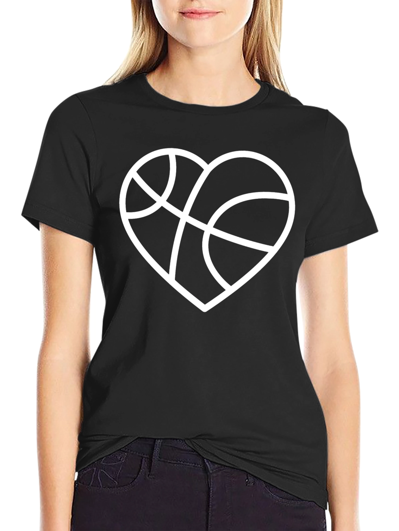 Basketball Heart Graphic T-Shirt - Black