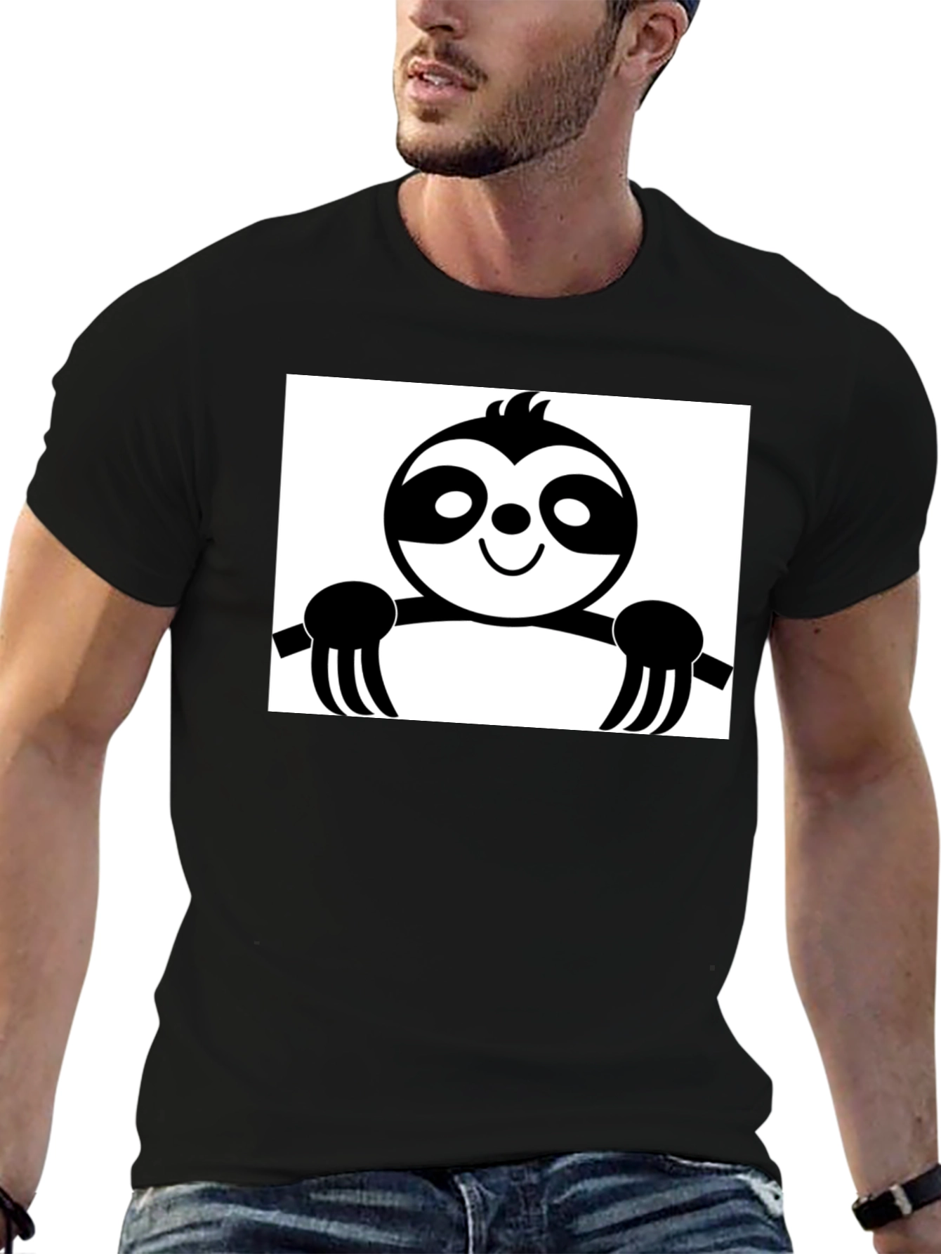 Sloth Graphic Tee - Black Cotton Casual Shirt