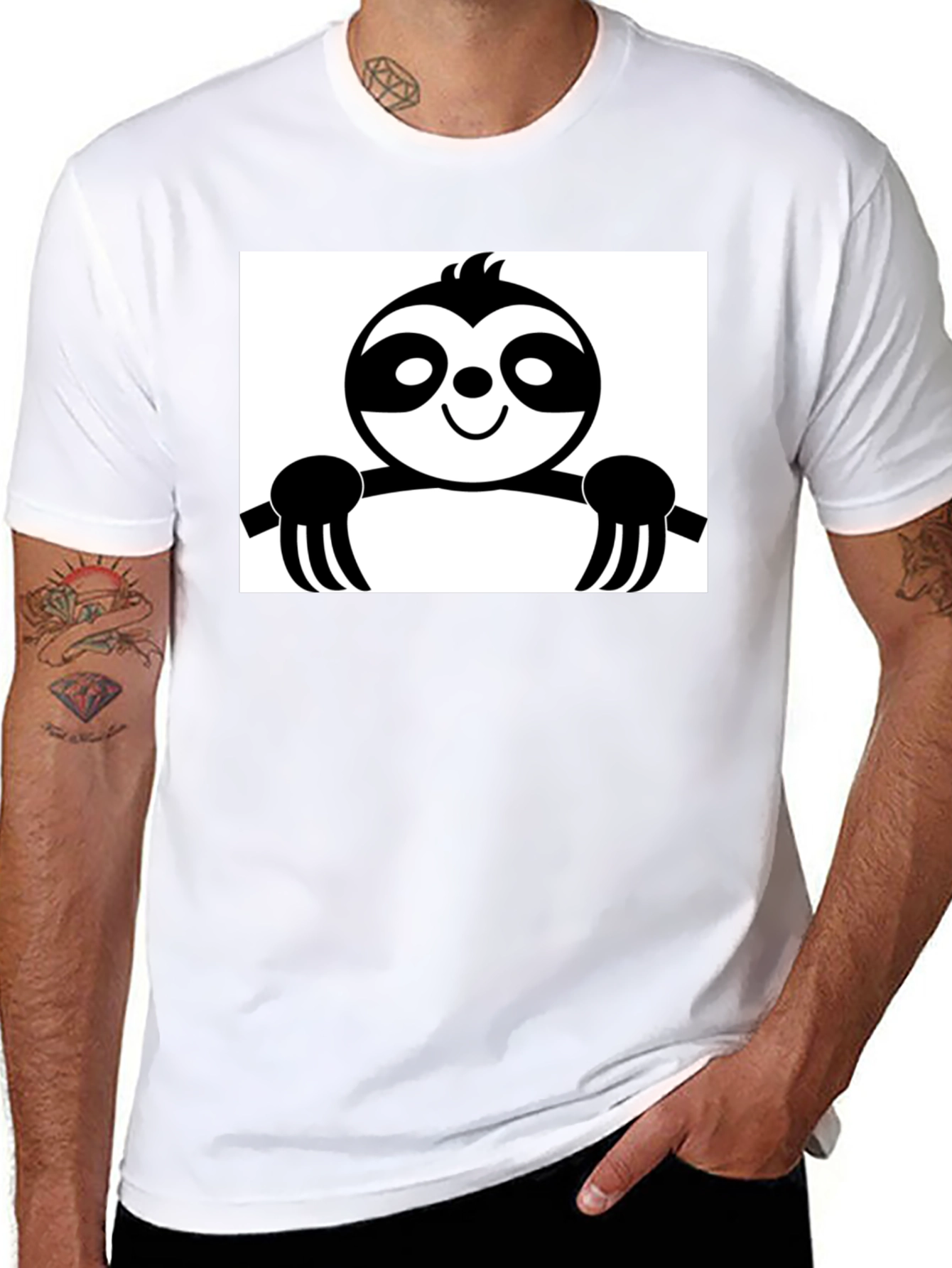 Sloth Graphic Tee - Black Cotton Casual Shirt