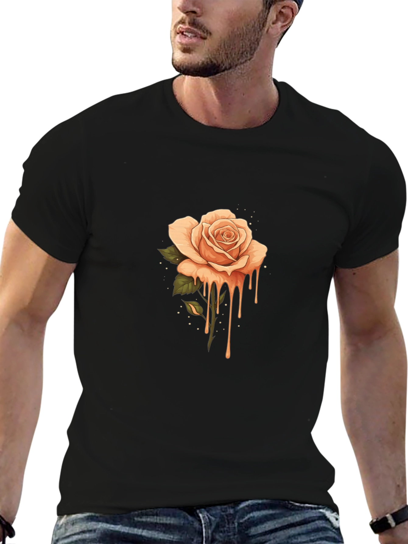 Dripping Rose Graphic Tee - Stylish Unisex T-Shirt