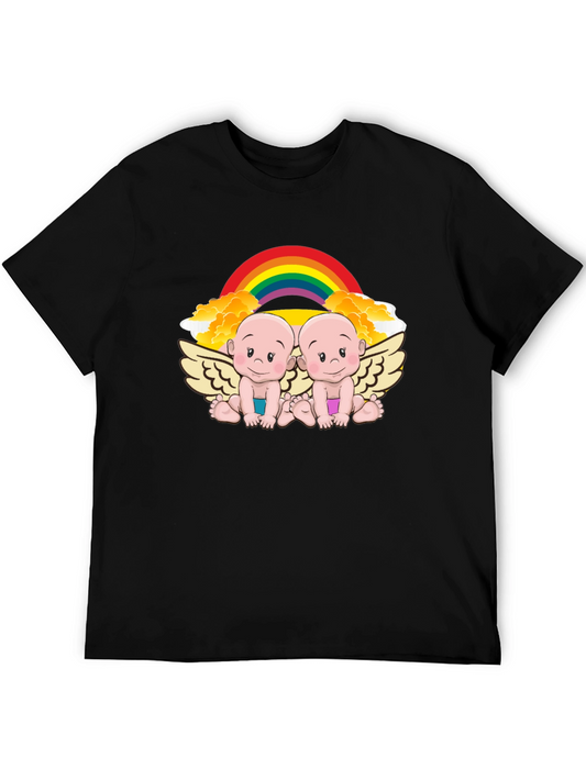 Cute Babies Rainbow Graphic Black T-Shirt