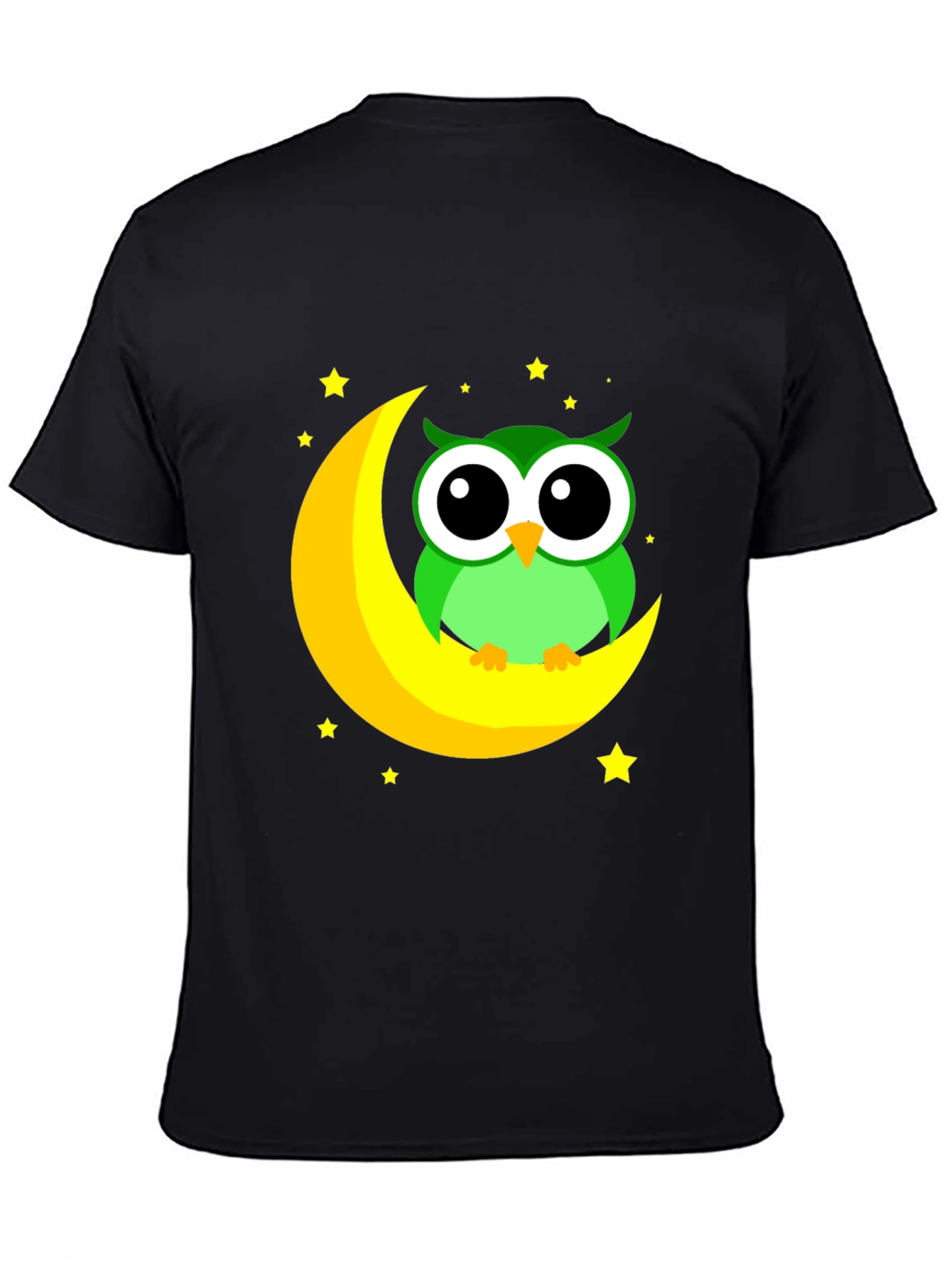 Owl on Moon Graphic Tee - Black Cotton Blend