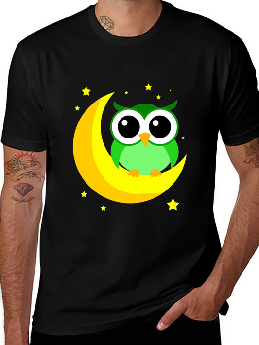 Owl on Moon Graphic Tee - Black Cotton Blend