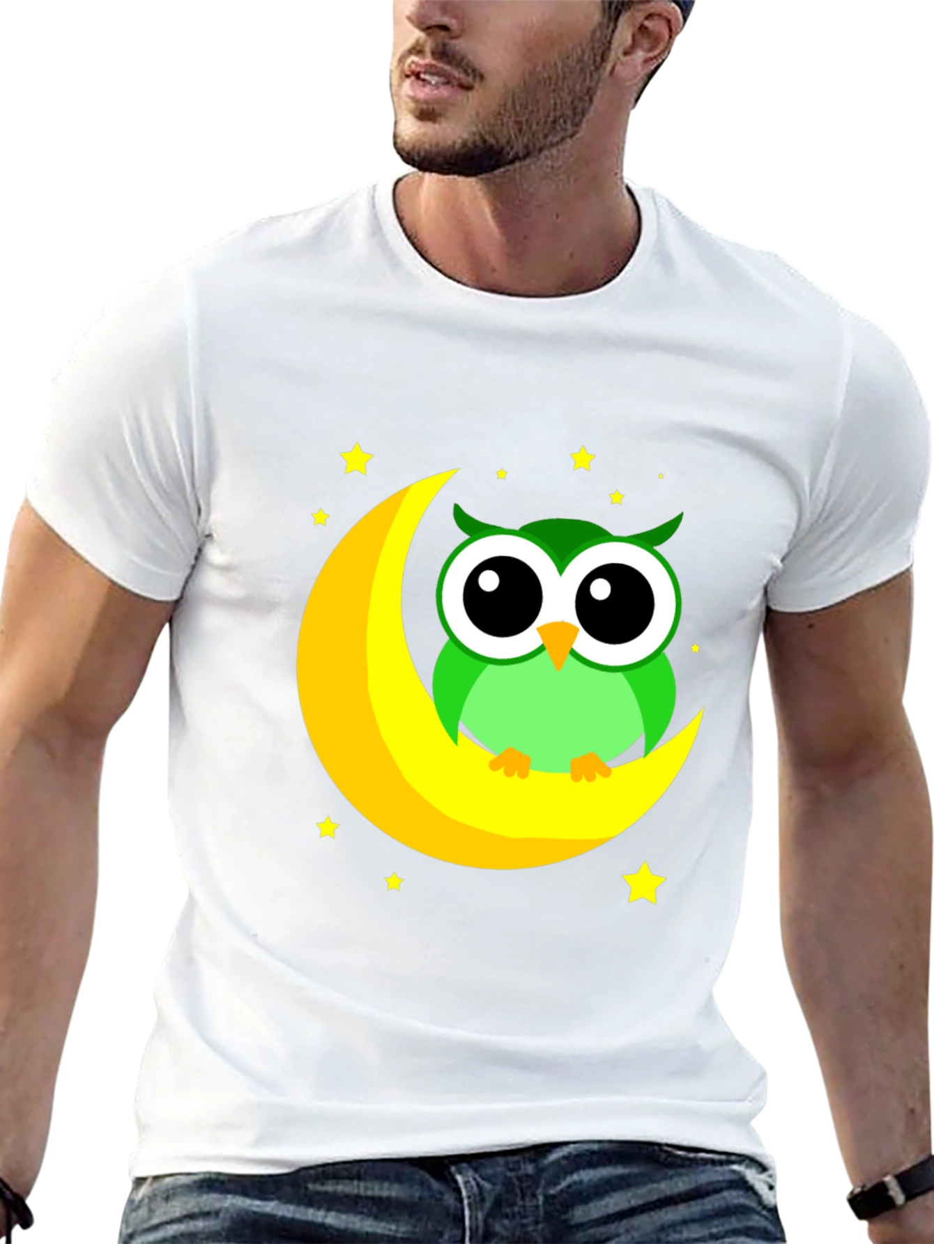 Owl on Moon Graphic Tee - Black Cotton Blend