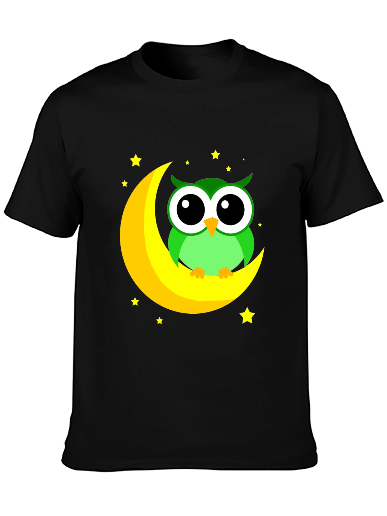Owl on Moon Graphic Tee - Black Cotton Blend