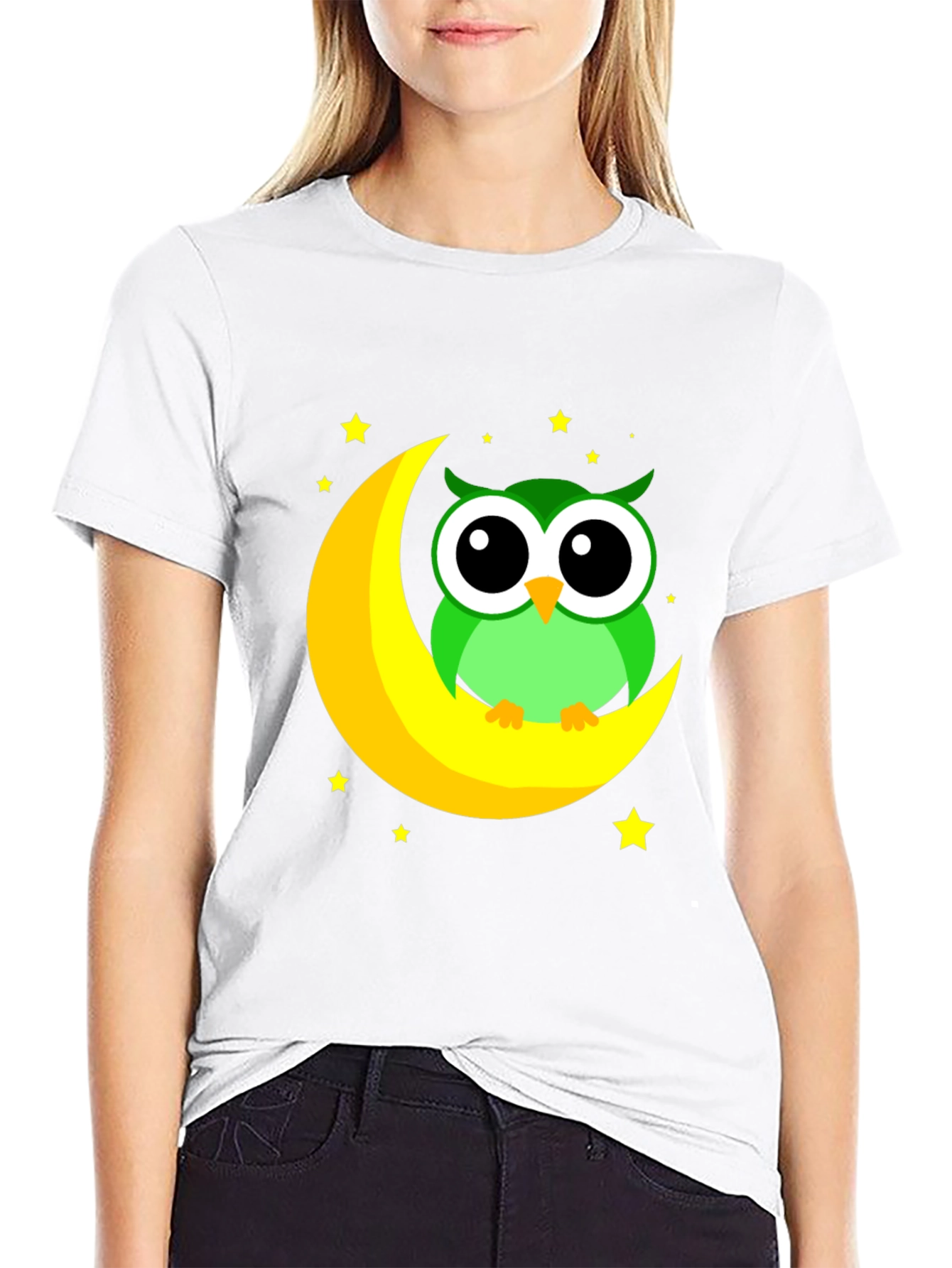 Owl on Moon Graphic Tee - Black Cotton Blend