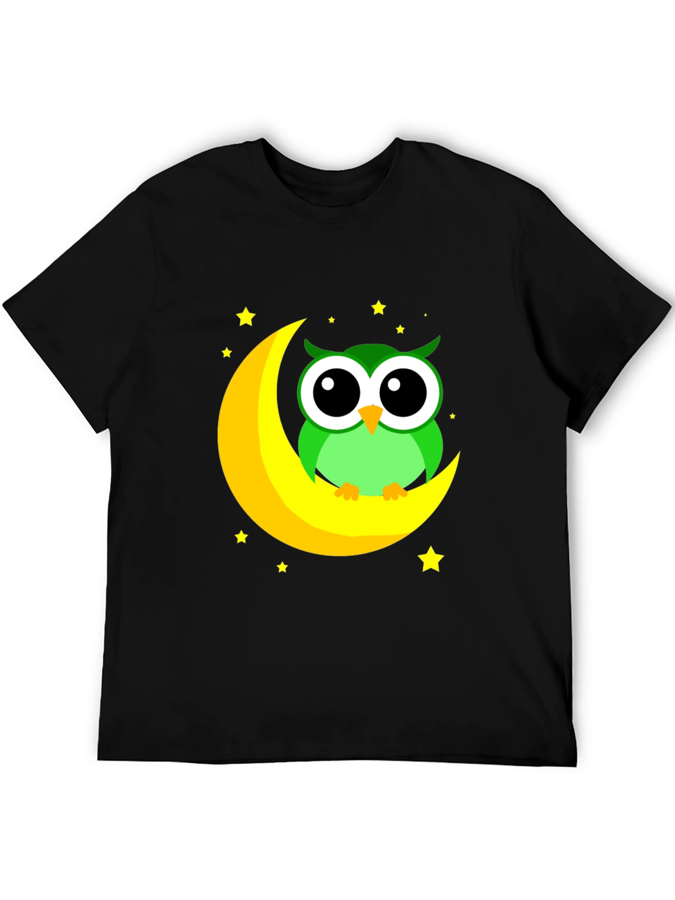 Owl on Moon Graphic Tee - Black Cotton Blend