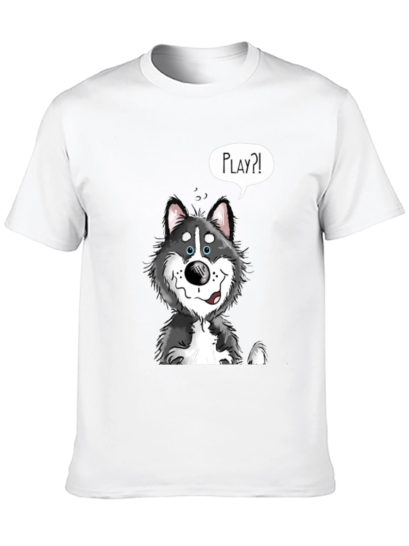 Playful Husky Graphic Tee - Black Cotton Shirt